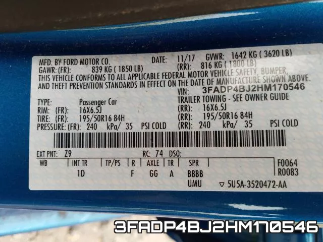 3FADP4BJ2HM170546 фото 2