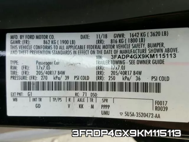 3FADP4GX9KM115113 фото 2