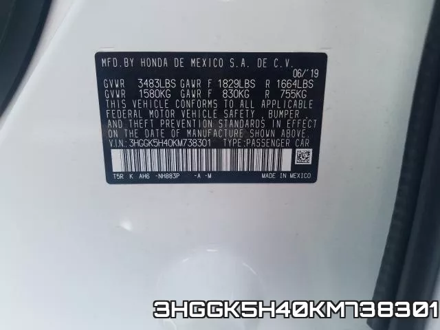 3HGGK5H40KM738301 фото 2