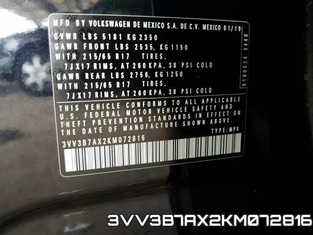 3VV3B7AX2KM072816 фото 2