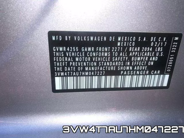 3VW4T7AU7HM047227 фото 2