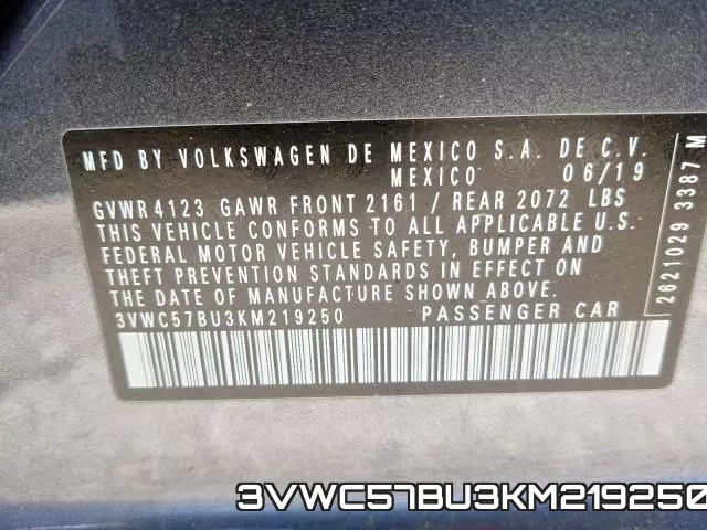 3VWC57BU3KM219250 фото 2