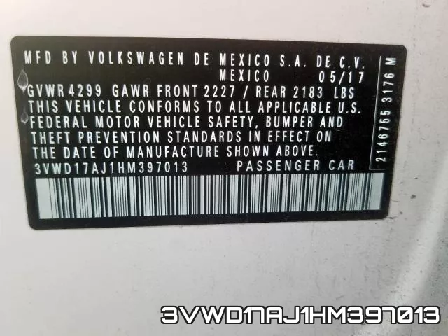 3VWD17AJ1HM397013 фото 2