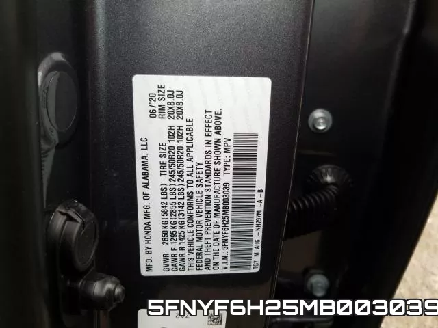 5FNYF6H25MB003039 фото 2