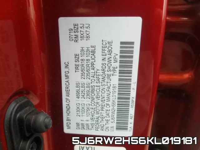 5J6RW2H56KL019181 фото 2