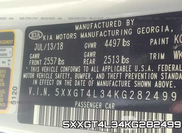 5XXGT4L34KG282499 фото 10