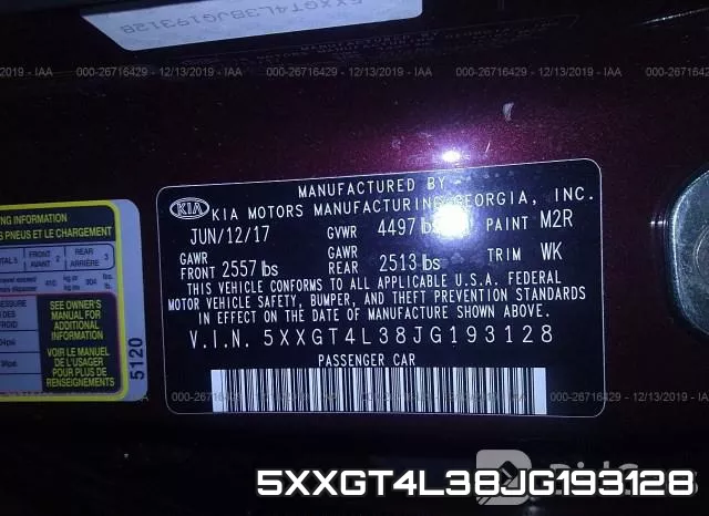 5XXGT4L38JG193128 фото 10