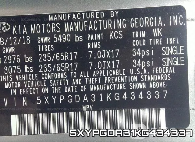 5XYPGDA31KG434337 фото 10