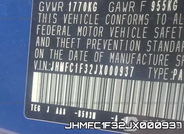 JHMFC1F32JX000937 фото 10