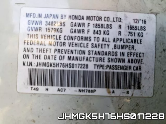 JHMGK5H76HS017228 фото 2