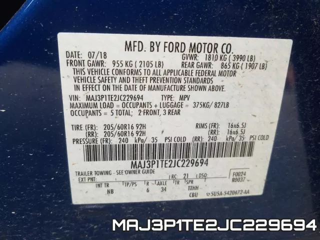 MAJ3P1TE2JC229694 фото 2