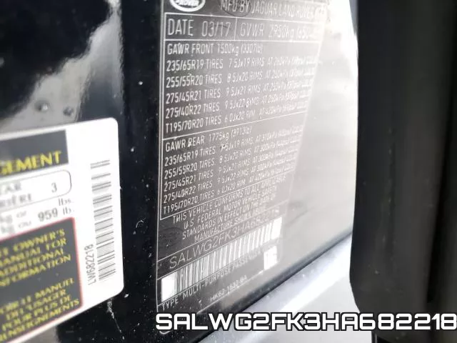 SALWG2FK3HA682218 фото 2