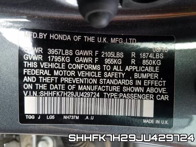 SHHFK7H29JU429724 фото 2