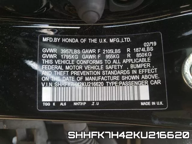 SHHFK7H42KU216620 фото 2