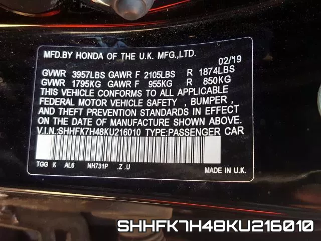 SHHFK7H48KU216010 фото 2