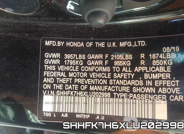 SHHFK7H6XLU202998 фото 10