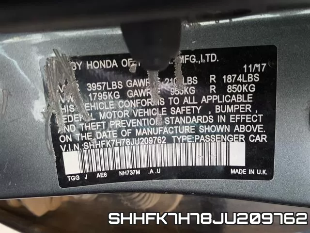 SHHFK7H78JU209762 фото 2