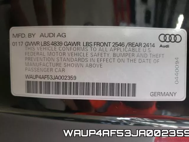 WAUP4AF53JA002359 фото 2