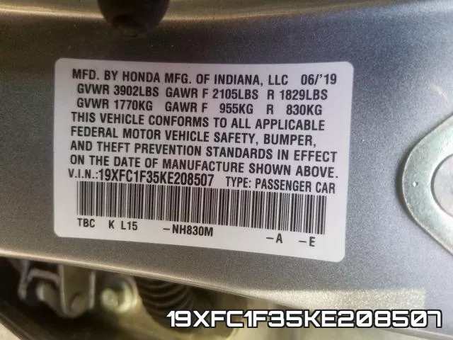 19XFC1F35KE208507 фото 2