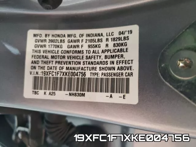 19XFC1F7XKE004756 фото 2
