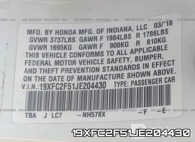 19XFC2F51JE204430 фото 10
