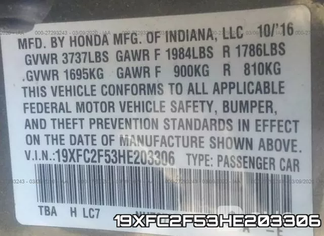 19XFC2F53HE203306 фото 10