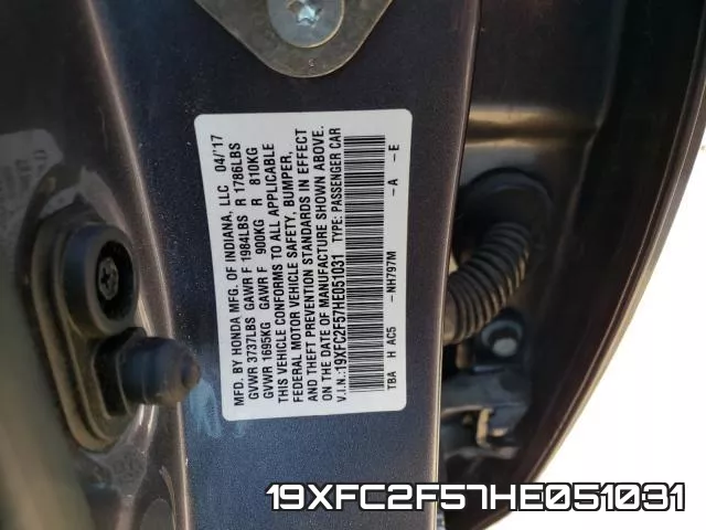 19XFC2F57HE051031 фото 2