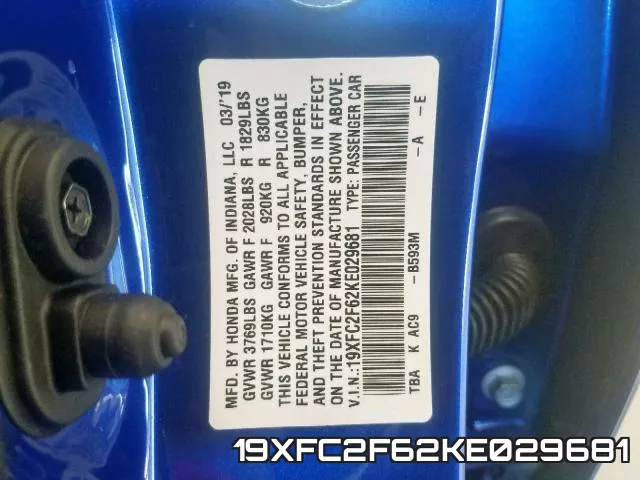 19XFC2F62KE029681 фото 2