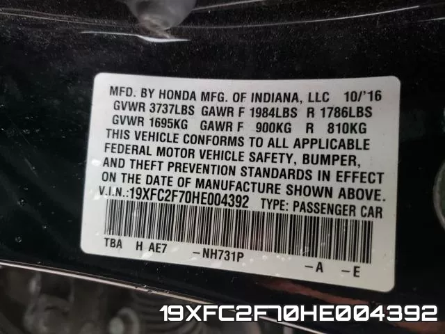 19XFC2F70HE004392 фото 2