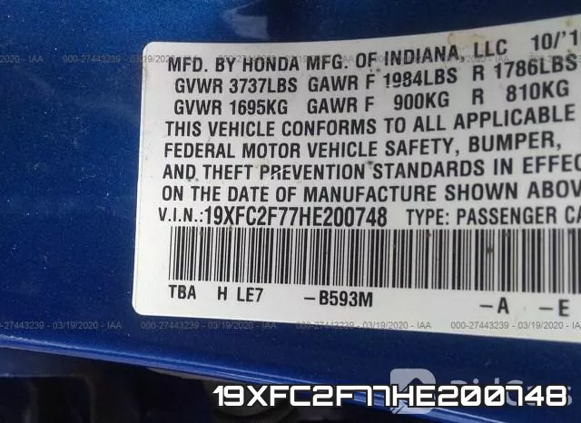 19XFC2F77HE200748 фото 10