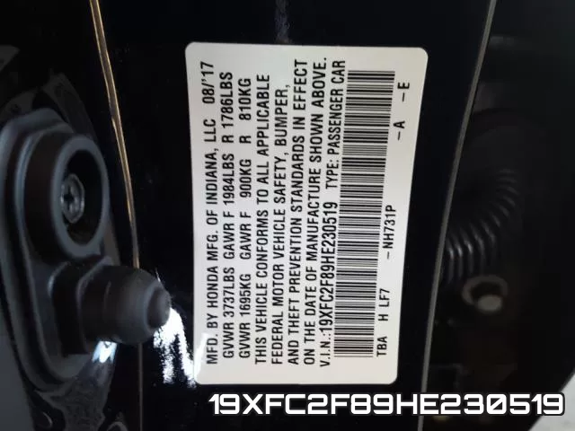 19XFC2F89HE230519 фото 2