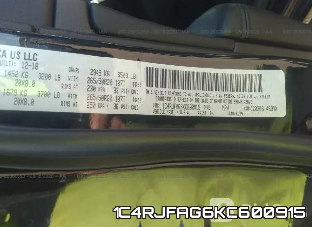 1C4RJFAG6KC600915 фото 10