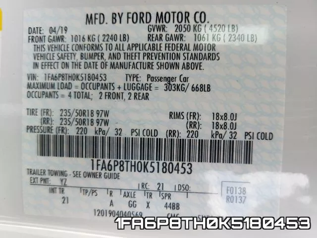 1FA6P8TH0K5180453 фото 2