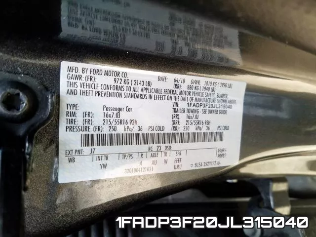 1FADP3F20JL315040 фото 2