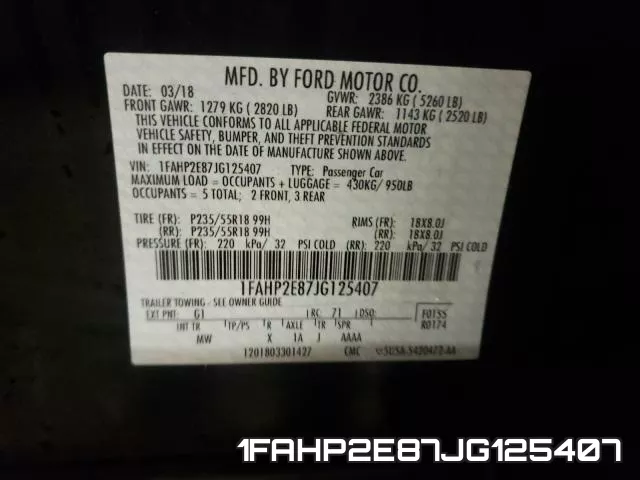 1FAHP2E87JG125407 фото 2