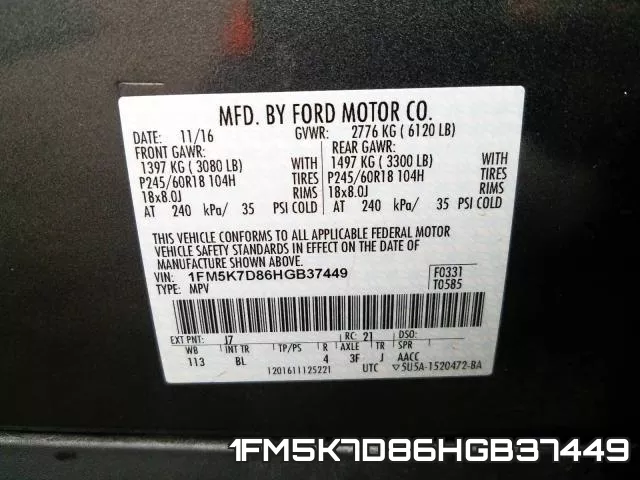 1FM5K7D86HGB37449 фото 2
