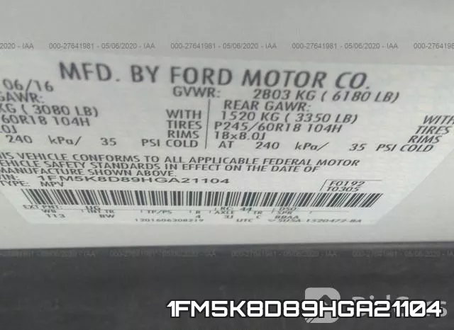 1FM5K8D89HGA21104 фото 10