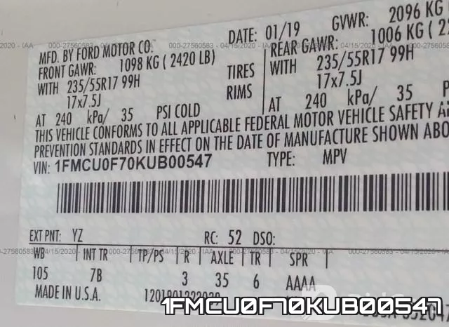 1FMCU0F70KUB00547 фото 9