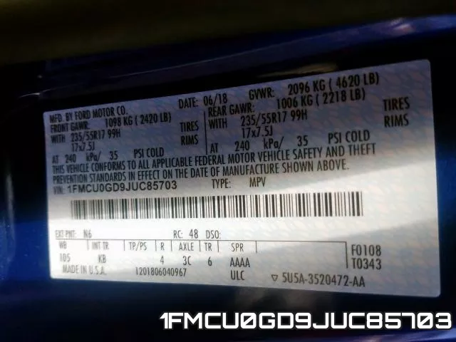 1FMCU0GD9JUC85703 фото 2