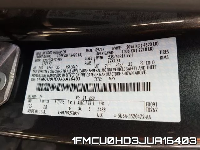 1FMCU0HD3JUA16403 фото 2