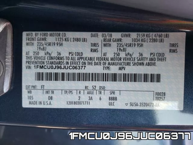 1FMCU0J96JUC06377 фото 2