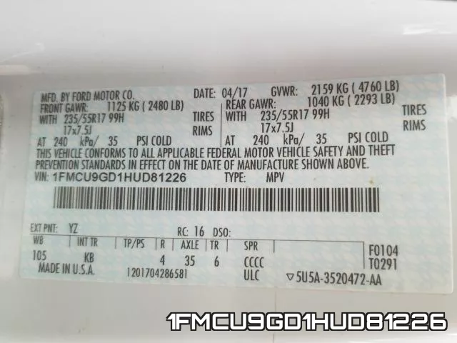 1FMCU9GD1HUD81226 фото 2