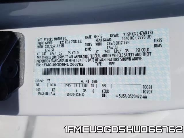 1FMCU9GD5HUD66762 фото 2
