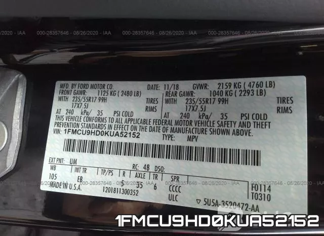 1FMCU9HD0KUA52152 фото 10