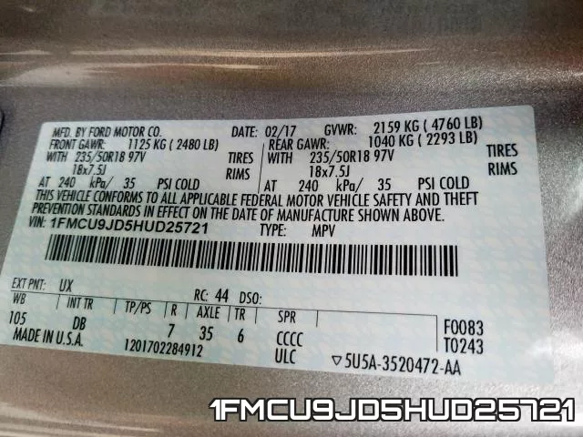 1FMCU9JD5HUD25721 фото 2
