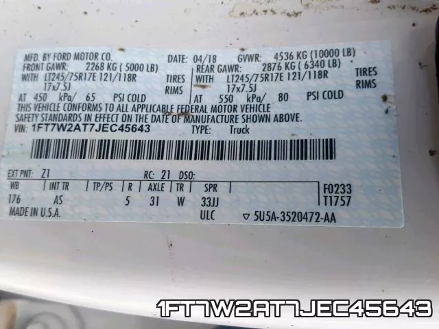 1FT7W2AT7JEC45643 фото 2