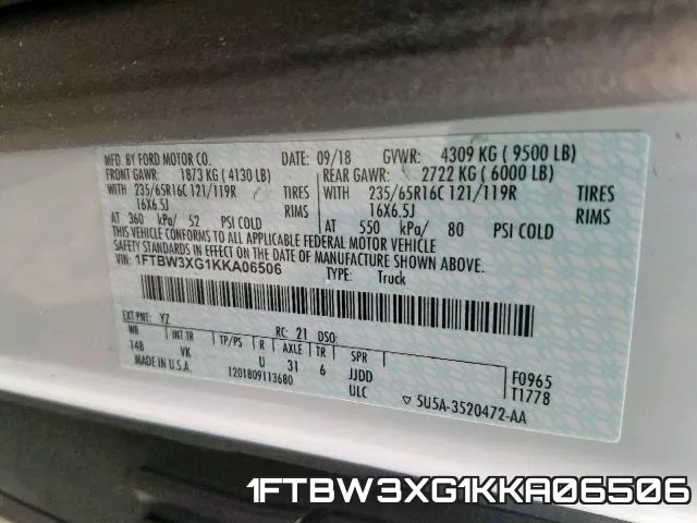 1FTBW3XG1KKA06506 фото 2
