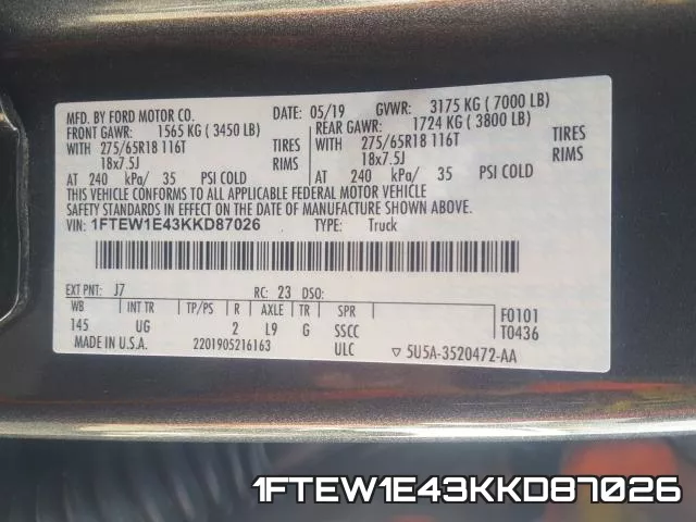 1FTEW1E43KKD87026 фото 2