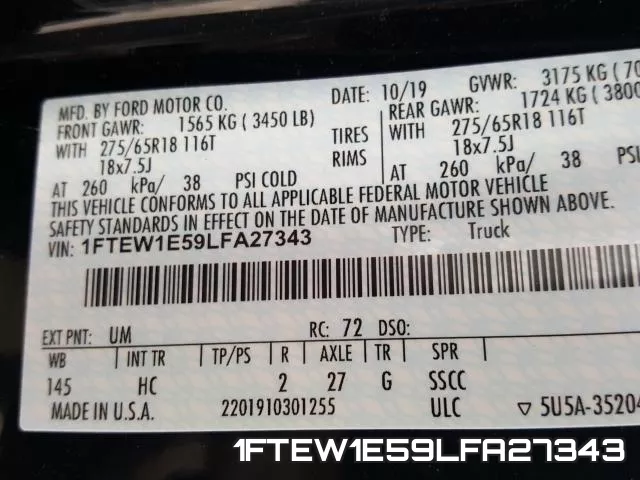1FTEW1E59LFA27343 фото 2