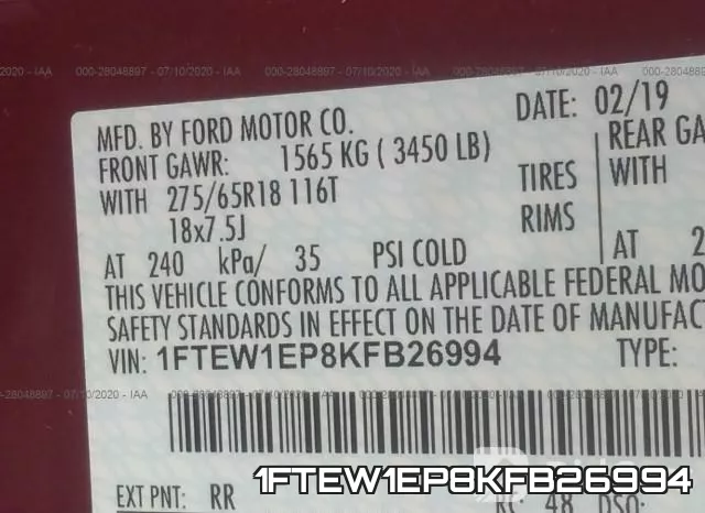 1FTEW1EP8KFB26994 фото 10